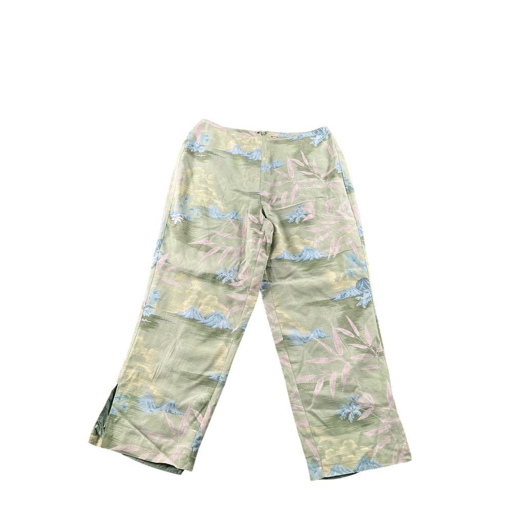 Tommy Bahama Womens 8 Silk Tropical Island Print Wide Leg Pants Green Resort